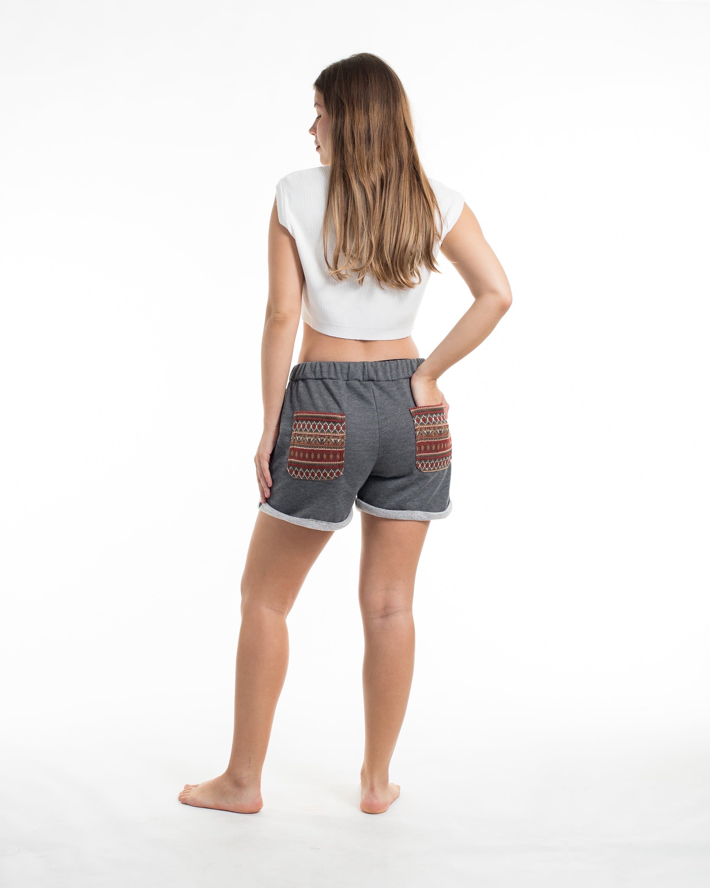 Women's Terry Shorts with Tribal Pockets in Black (Size S - L)