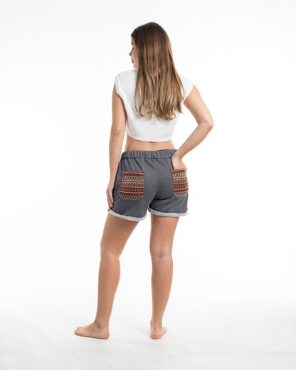 Women's Terry Shorts with Tribal Pockets in Black (Size S - L)