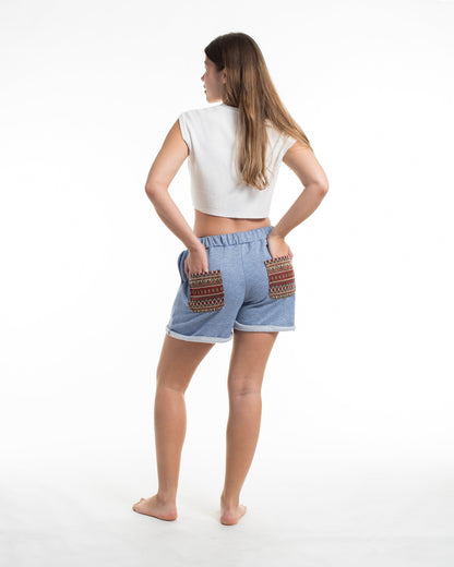 Women's Terry Shorts with Tribal Pockets in Light Blue (Size S - L)