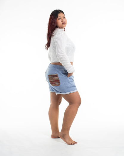 Women's Terry Shorts with Tribal Pockets in Light Blue (Size S - L)