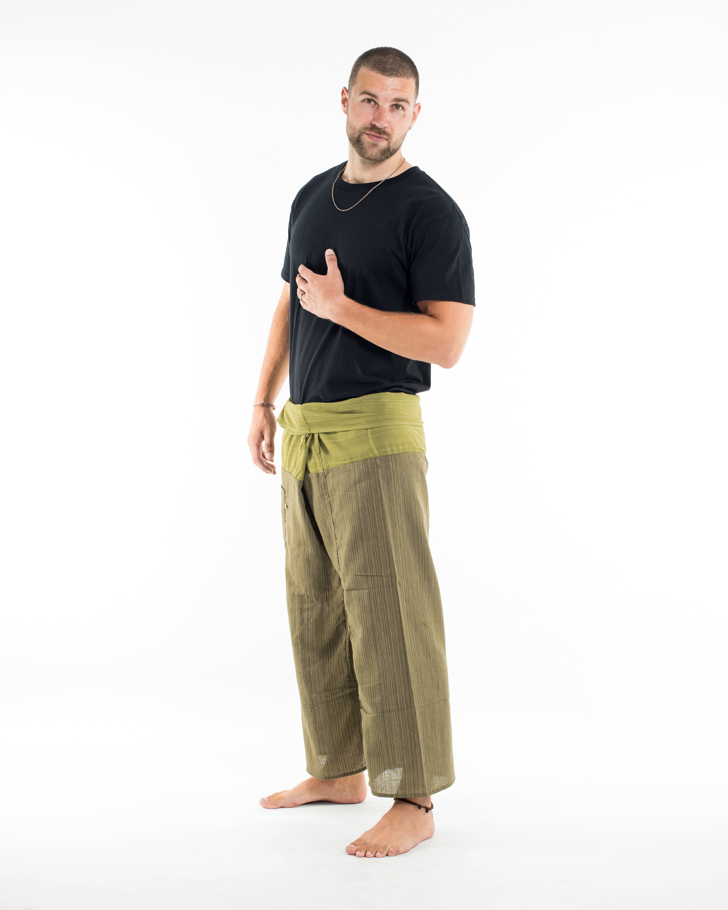Unisex 2-Tone Pinstripes Thai Fisherman Pants in Green