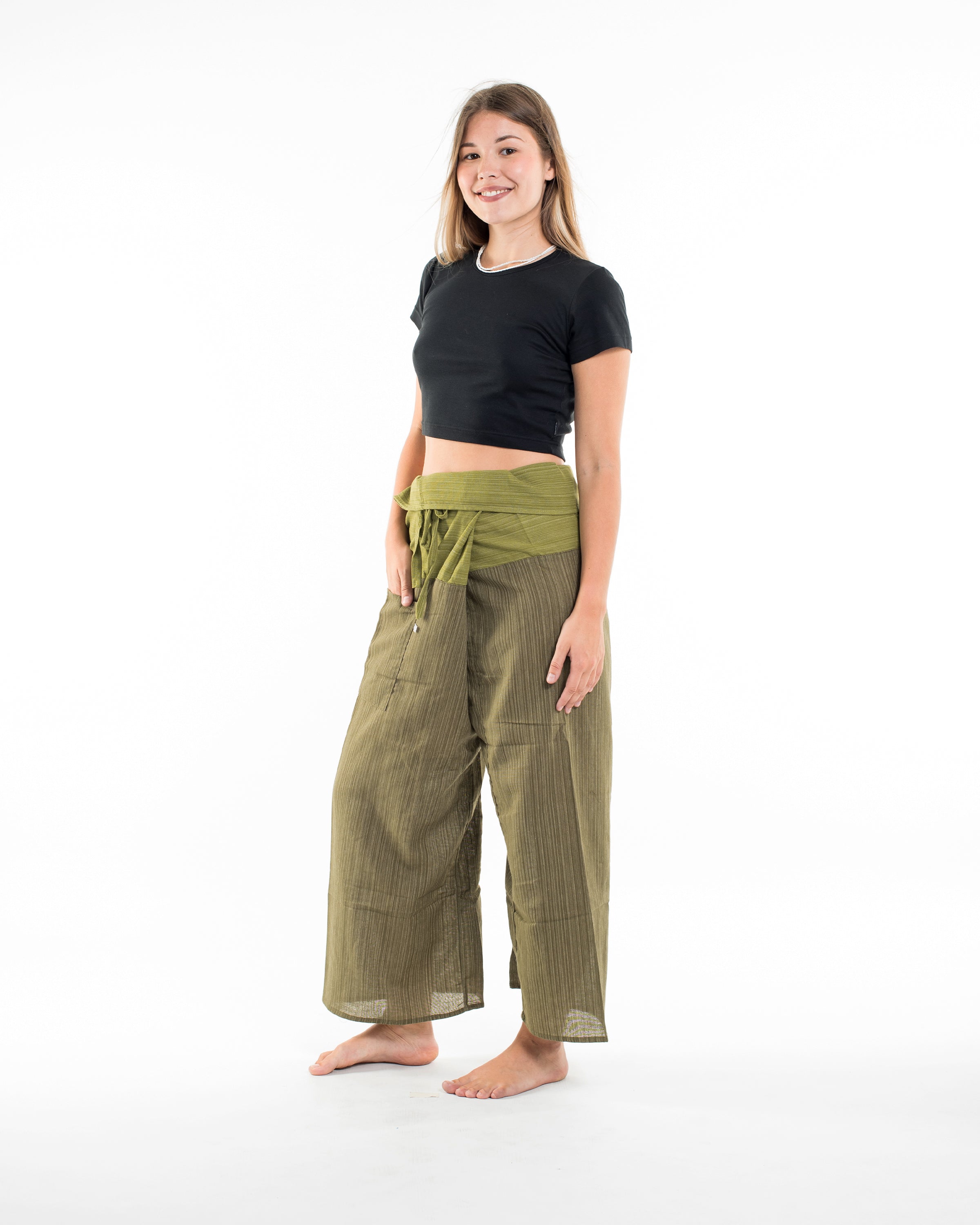 Unisex 2-Tone Pinstripes Thai Fisherman Pants in Green