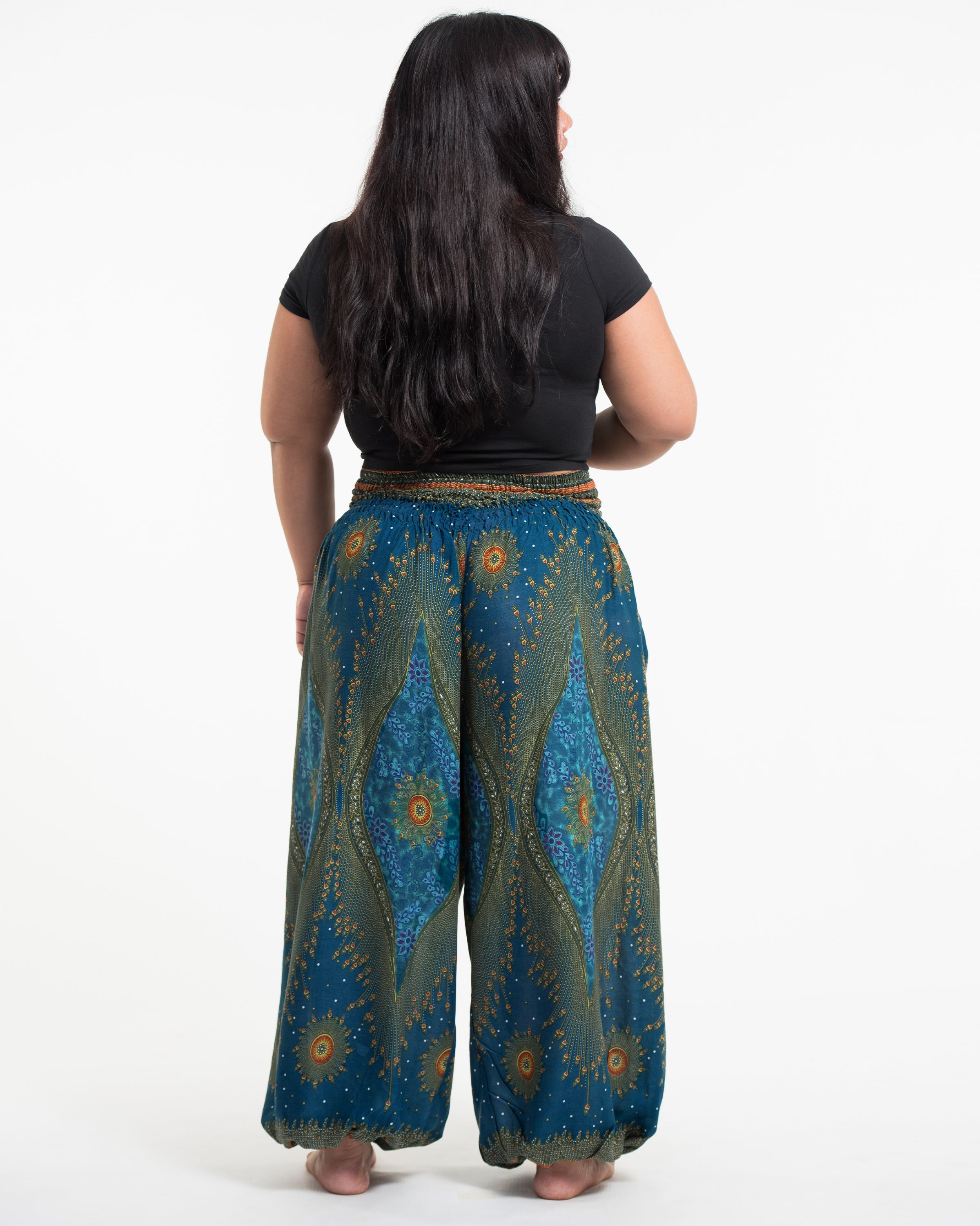 Plus Size Peacock Eye Women's Harem Pants in Turquoise