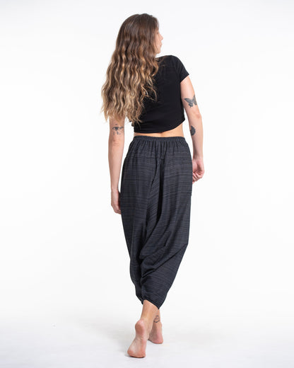 Pinstripe Cotton Low Cut Women's Harem Pants With Hill Tribe Trim Black