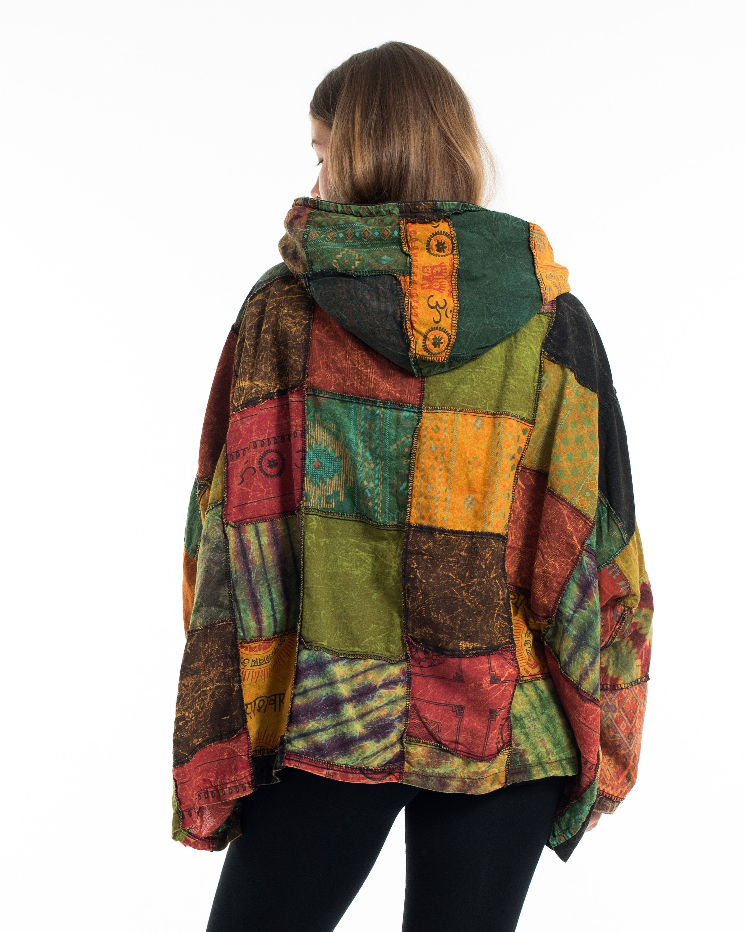 Patchwork Stonewash Hooded Jacket in Multi Orange