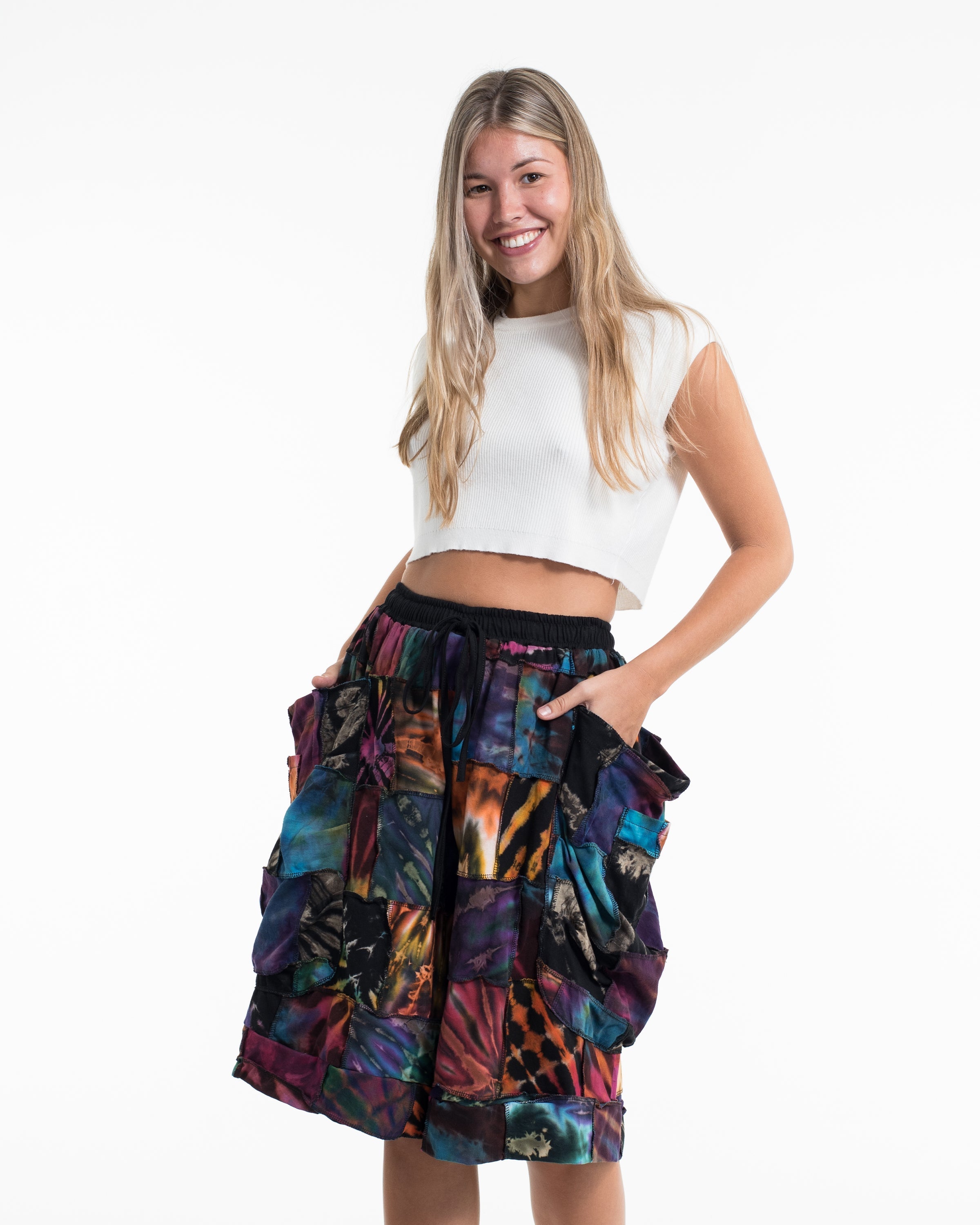 Unisex Patchwork Tie Dye Cotton Cargo Shorts