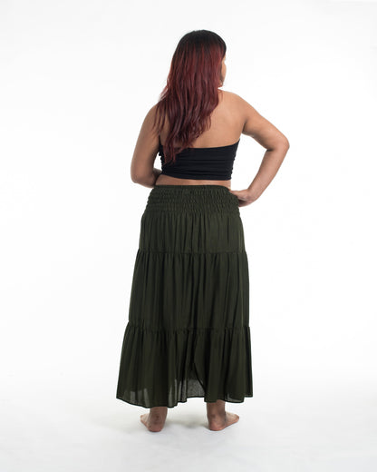 Plus Size Solid Color Midi Skirt in Dark Green