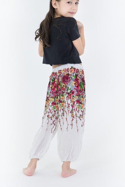 Floral Kids Harem Pants in White