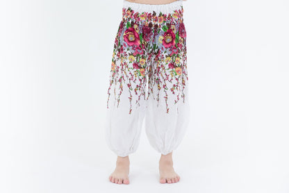 Floral Kids Harem Pants in White