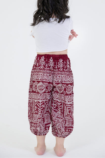 Tribal Prints Kids Harem Pants in Red