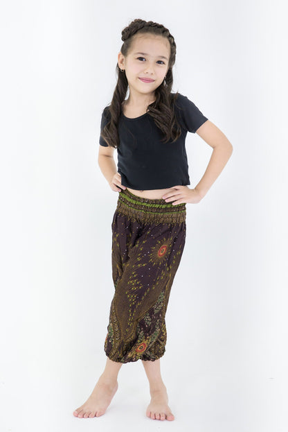 Peacock Eye Kids Harem Pants in Brown