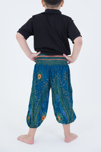 Peacock Eye Kids Harem Pants in Turquoise