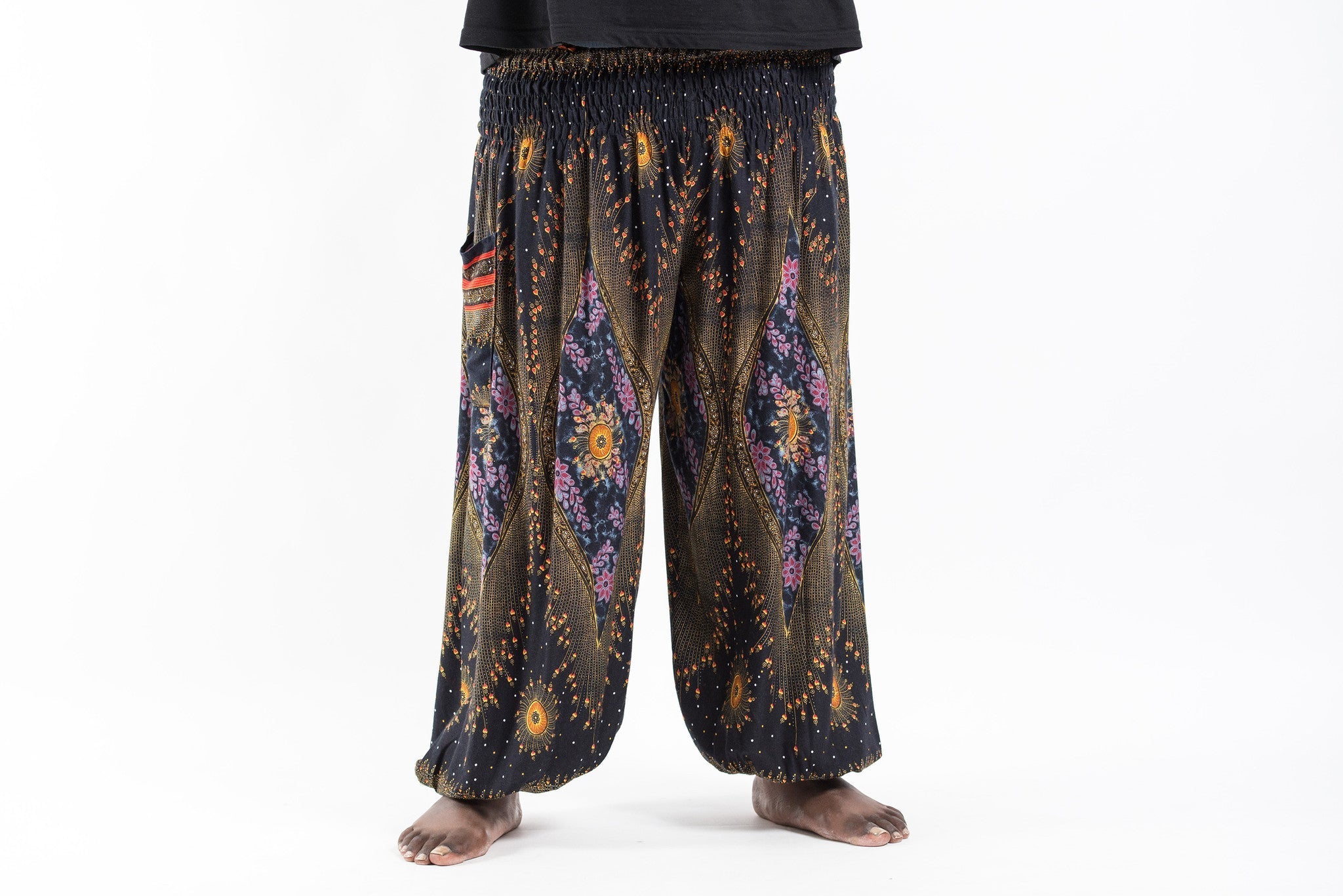 Plus Size Peacock Eye Men's Harem Pants in Black