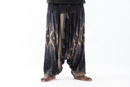 Plus Size Diamond Peacock Drop Crotch Men's Harem Pants in Black