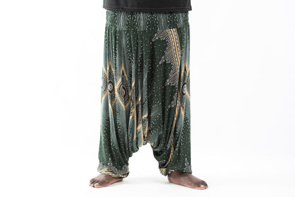 Plus Size Diamond Peacock Drop Crotch Men's Harem Pants in Green