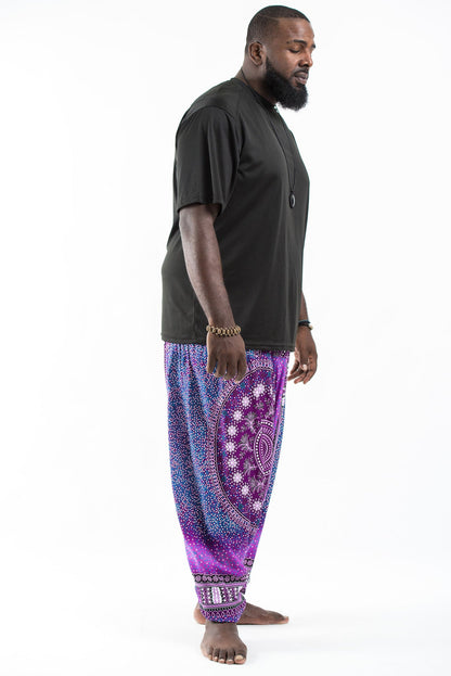 Plus Size Tribal Chakras Drop Crotch Men's Harem Pants in Purple