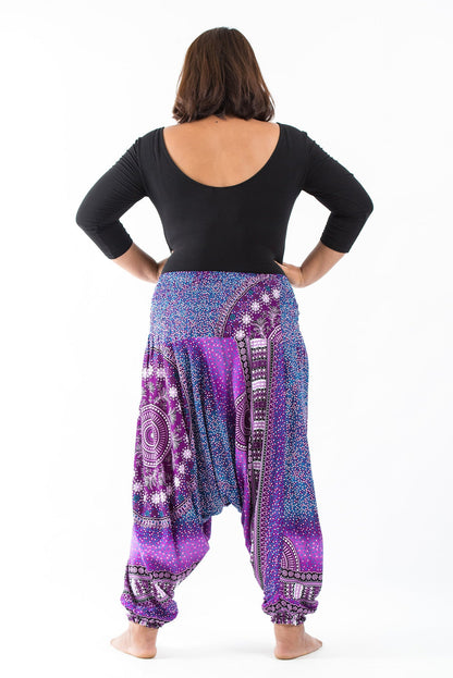 Plus Size Tribal Chakras 2-in-1 Jumpsuit Harem Pants in Purple