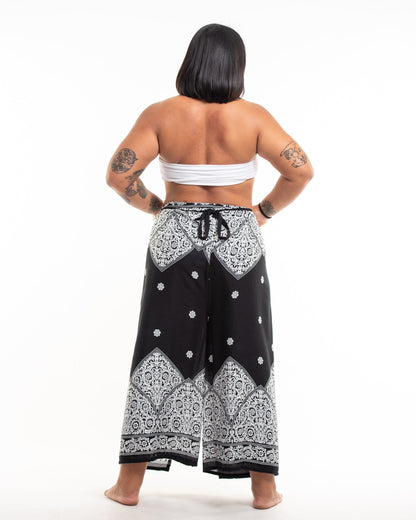 Plus Size Blooming Vines Wrap Palazzo Style Harem Pants in Black