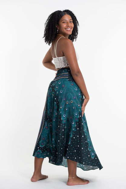 Peacock Handkerchief Midi Skirt in Turquoise