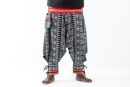 Plus Size Traditional Prints Thai Hill Tribe Fabric Men's Harem Pants with Ankle Straps