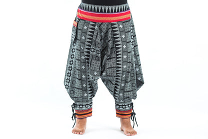 Plus Size Traditional Prints Thai Hill Tribe Fabric Women's Harem Pants with Ankle Straps