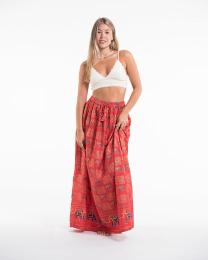Elephant Print Midi Skirt in Red