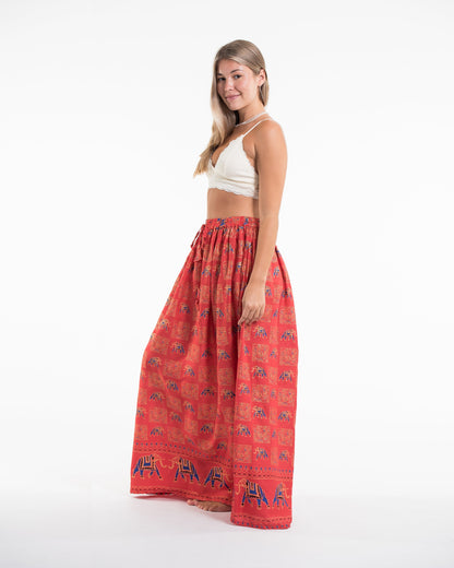Elephant Print Midi Skirt in Red