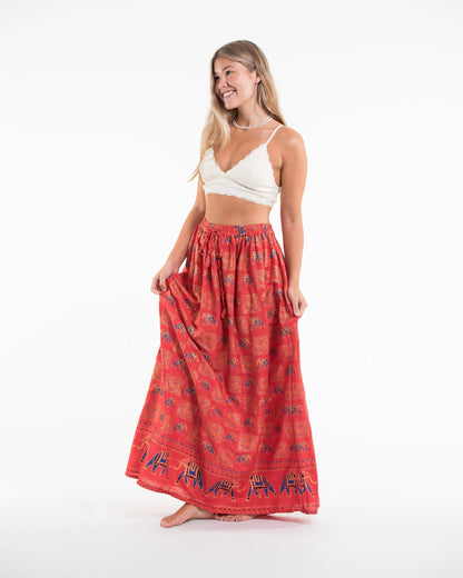 Elephant Print Midi Skirt in Red