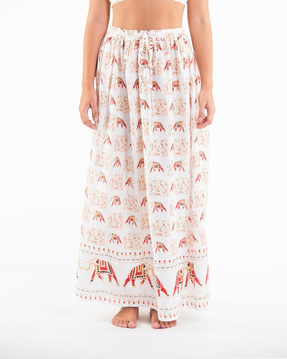 Elephant Print Midi Skirt in White