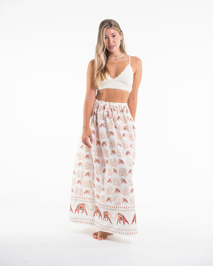 Elephant Print Midi Skirt in White