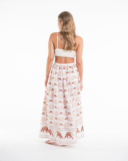 Elephant Print Midi Skirt in White