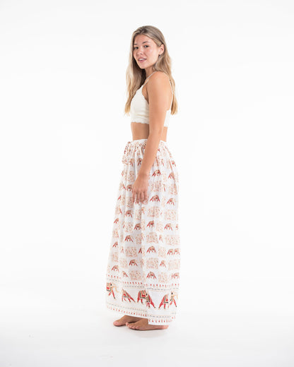 Elephant Print Midi Skirt in White