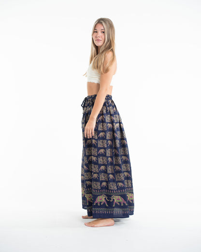 Elephant Print Midi Skirt in Navy