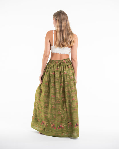 Elephant Print Midi Skirt in Olive