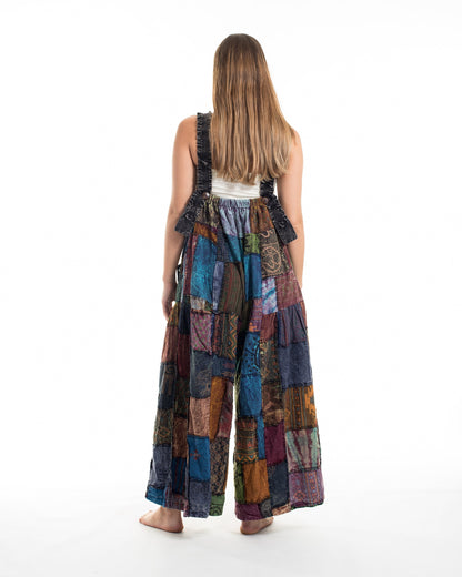 Patchwork Stonewash Overall in Multi Black