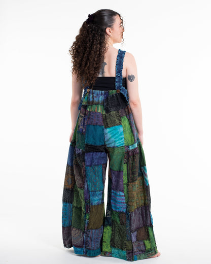 Patchwork Stonewash Overall in Multi Blue
