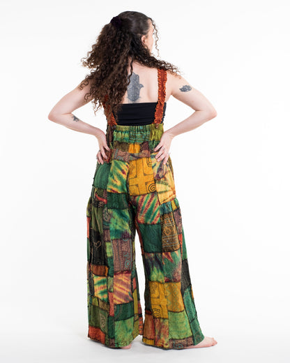 Patchwork Stonewash Overall in Multi Orange