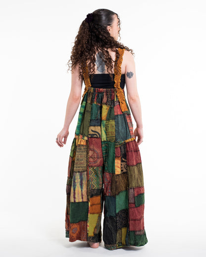 Patchwork Stonewash Overall in Multi Yellow