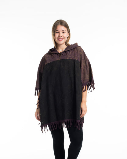 Unisex Stonewash Hooded Poncho in Black Purple