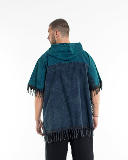 Unisex Stonewash Hooded Poncho in Blue