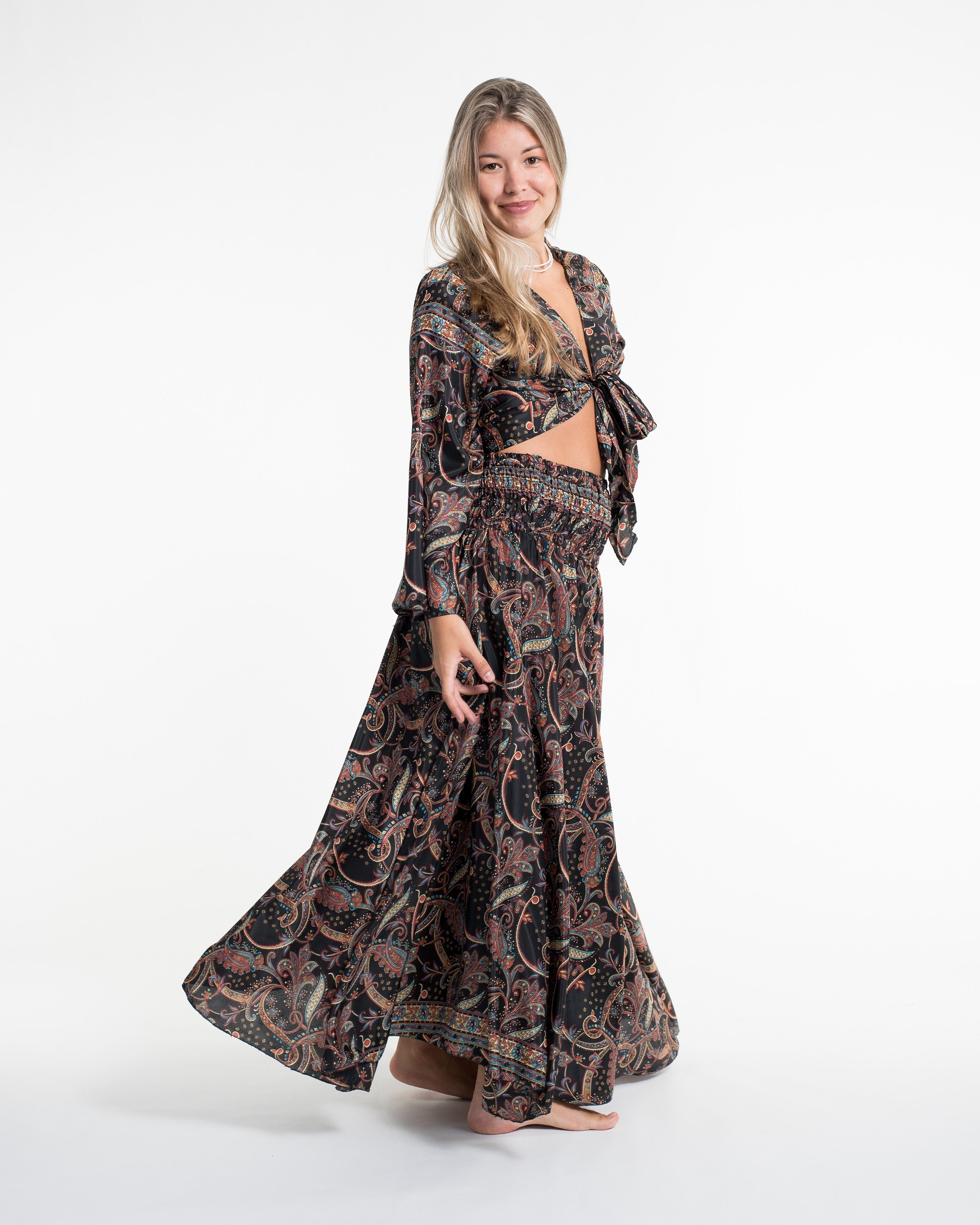 Celestial Paisley Tie Top and Palazzo Pants in Black