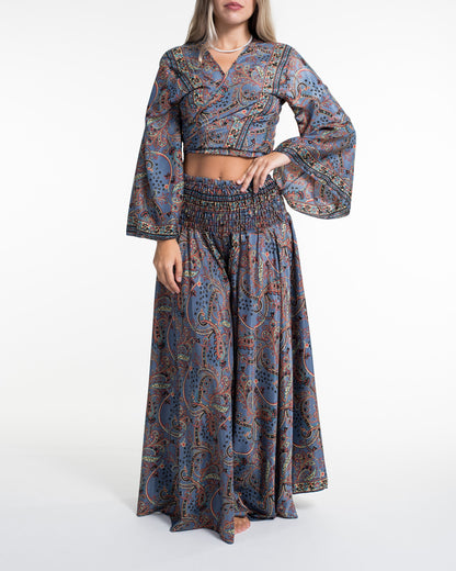 Celestial Paisley Tie Top and Palazzo Pants in Blue
