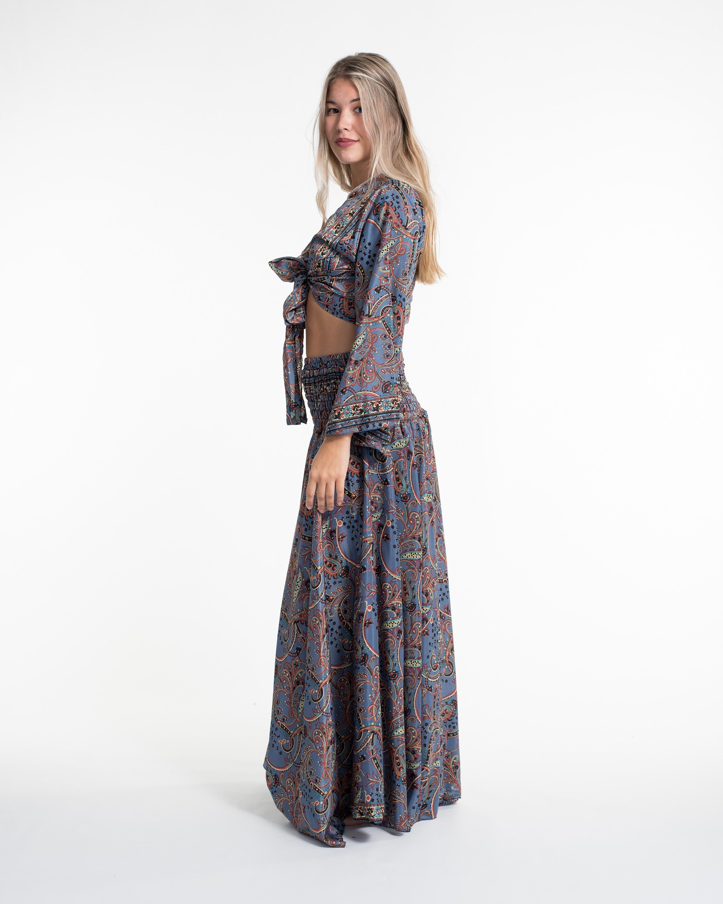 Celestial Paisley Tie Top and Palazzo Pants in Blue