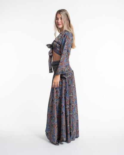 Celestial Paisley Tie Top and Palazzo Pants in Blue
