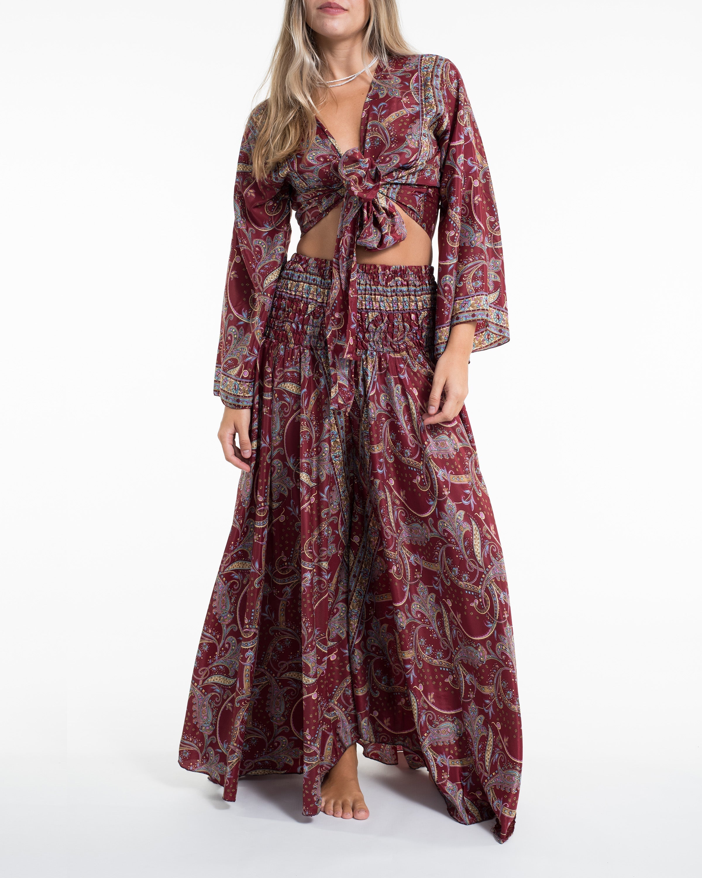 Celestial Paisley Tie Top and Palazzo Pants in Red