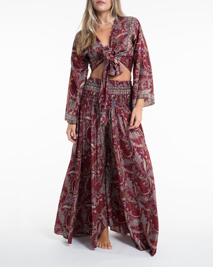 Celestial Paisley Tie Top and Palazzo Pants in Red