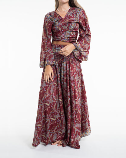 Celestial Paisley Tie Top and Palazzo Pants in Red