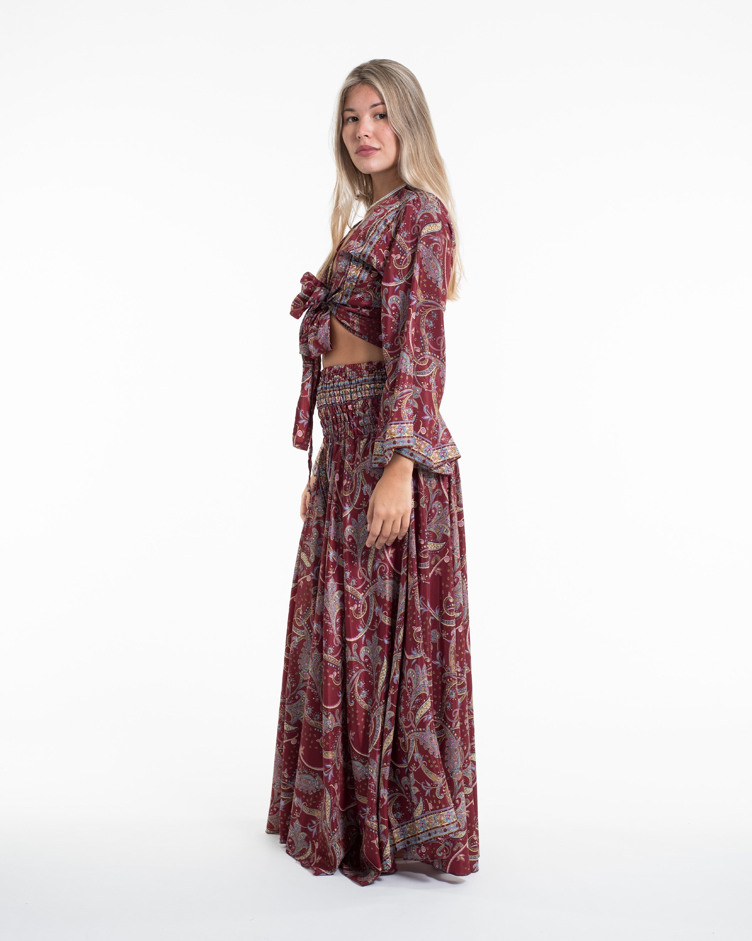 Celestial Paisley Tie Top and Palazzo Pants in Red