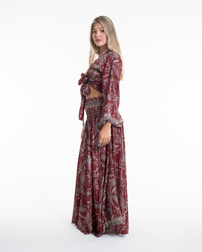 Celestial Paisley Tie Top and Palazzo Pants in Red