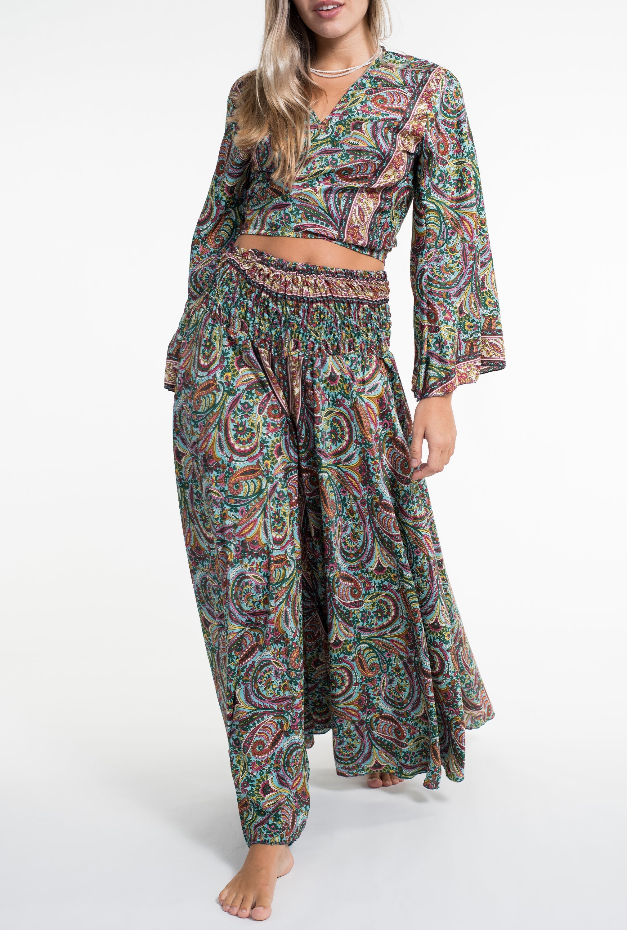 Stellar Paisley Tie Top and Palazzo Pants in Green